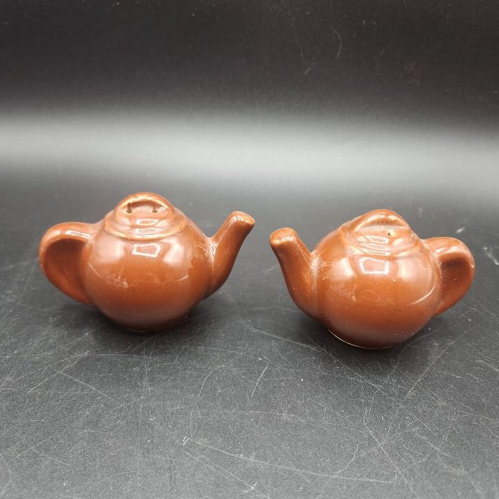 Vintage Little Brown Tea Pot Salt and Pepper Shaker Set